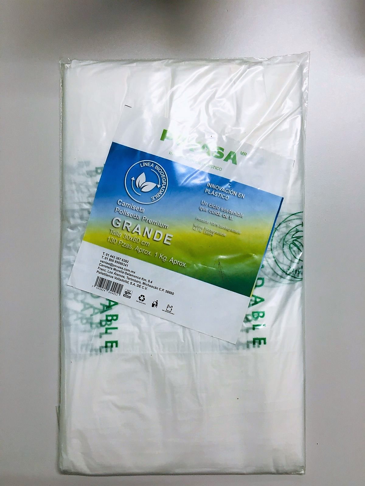 Bolsa camiseta de plástico natural EcoPoliseda - POVASA